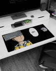 32x16 inches anime mouse pad showing Saitama staring ahead, cape clasped, with an OK punchline bubble.