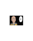 Classic anime mouse pad 14x10 inches with Saitama in yellow suit and cape, OK speech bubble on black.