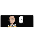 32x12 inches anime mouse pad featuring Saitama in a clean yellow suit on a black background with OK bubble.