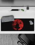 Moody red-to-smoky black anime mouse pad 32x12 inches, dark fantasy vibe with sharp contrast.