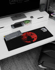 Silhouette swordsman under a huge red moon with ink-like birds, anime mouse pad 32x12 inches.