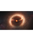 Galaxy swirl desk pad 40x20 inches with smoky amber clouds on a deep inky space background.