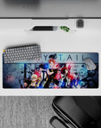 Neon red and electric blue Fairy Tail anime mouse pad 32x12 inches with bold action vibe and speed lines.