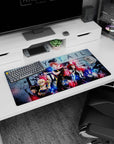 Natsu in his scarf front and center on a Fairy Tail anime mouse pad 32x16 inches with Lucy and Gray.