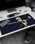 40x20 inches Boruto Uzumaki desk pad, staring forward with blade raised and glowing karma patterns down his arm.