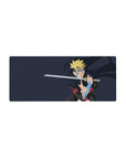 28x12 inches anime mouse pad with Boruto blade pose, clean navy background, crisp minimal line art.