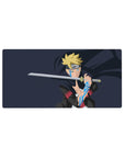 32x16 inches anime mouse pad with Boruto-inspired pose, karma marks, and clean minimal line art.