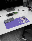 28x12 inches anime girl desk mat showing purple-haired schoolgirl with backpack as paper planes drift by.