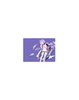 14x10 inches classic anime girl mouse pad with shy schoolgirl, backpack, and paper planes on lilac.