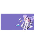 32x16 inches anime girl mouse pad with purple-haired schoolgirl, backpack, and paper planes on lilac.