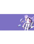 Anime girl desk pad 36x16 inches with purple-haired schoolgirl, backpack, and floating paper planes.