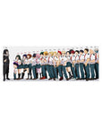 Compact Class 1-A height lineup mouse pad 32x12 with fun group shot for sleek and stylish desk flair