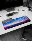 Artistic 32x12 inches mouse pad featuring a twilight cityscape beneath a radiant starry sky for a calming yet energizing design.