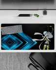 Anime mouse pad 32x16 inches featuring Sinon from Sword Art Online, showcasing her poised with a sniper, set against electric blues.