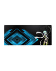 Mouse pad featuring Sinon from Sword Art Online with electric blue backdrop, size 28x12 inches, perfect for anime fans.
