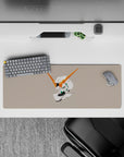Warm beige and bright orange accents anime desk mat, calming vibe, 32x12 inches.