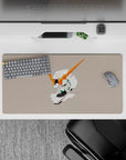 Warm beige and orange V-fin accents, calming minimalist anime mouse pad, 32x16 inches.