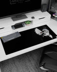 Anime desk pad 36x16 inches featuring Kaneki's split face from Tokyo Ghoul, with a red eye and black background.