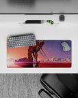 28x12 inches mouse pad with Eva Unit-02, glowing sunset, and crimson sea for a nostalgic and haunting Evangelion vibe.