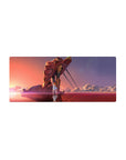 Mouse pad featuring Eva Unit-02, 28x12 inches, resting in a crimson sea with glowing sunset for a poetic and reflective atmosphere.