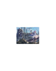 Classic anime girl mouse pad 14x10 inches with violet-haired heroine, white dress, and towering mech.