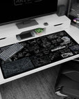 Ghost in the Shell tactical schematic scene anime desk pad 40x20 inches with drones, armor, city grids.