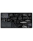 32x16 inches anime mouse pad with Ghost in the Shell noir blueprint collage of cyborg tech and diagrams.