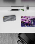 Dreamy purple night 14x10 inches anime mouse pad in lilac clouds, black branches, and sparkling sakura.