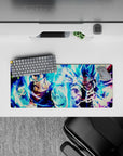 28x12 inches mouse pad showcasing Vegito and Gogeta in Super Saiyan Blue, perfect for fans seeking explosive energy at their desk.