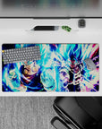 32x16 inches mouse pad showcasing Vegito and Gogeta, with Super Saiyan Blue energy radiating from their powerful forms.