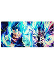 Mouse pad featuring Vegito and Gogeta in Super Saiyan Blue, 32x16 inches, capturing their energy and power in a bold, dynamic design.