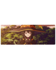 Megumin anime mouse pad 32x12 inches; her deadpan face with Chomusuke from KonoSuba, capturing a warm sunset vibe.
