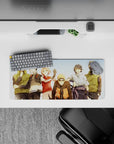 Sunny pastel anime mouse pad 28x12 inches in warm oranges, soft greens, and crisp whites under blue sky.