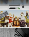 Cozy sunny anime desk pad 40x20 inches in warm oranges, soft greens, and crisp whites.