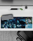 Anime mouse pad featuring 32x12 inches of Hashira from Demon Slayer, showcasing Rengoku and Shinobu under a moonlit sky.
