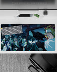 Anime mouse pad, 32x16 inches, featuring Hashira lineup under moonlit sky with Rengoku and Shinobu amidst cherry blossoms.