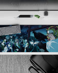 Anime desk pad 36x16 inches featuring Hashira under moonlit canopy; includes Rengoku, Shinobu, cherry blossoms.
