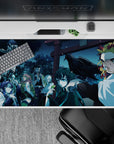 Anime desk pad featuring 40x20 inches of Hashira lineup under moonlit sky, showcasing Rengoku and Shinobu among cherry blossoms.