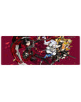 32x12 inches anime girl mouse pad with four heroines in action on a wine-red petal backdrop.