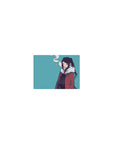 Classic anime girl mouse pad 14x10 inches with minimal line art, red coat, and fluffy white collar.