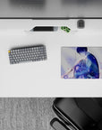 Romantic anime mouse pad 14x10 inches in lavender light with airy spring feel, gentle highlights, teary mood.