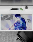 32x16 inches anime mouse pad in soft lavender and pink tones, airy background, tender emotional mood.