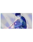 32x16 inches anime mouse pad with romantic hug scene, pink petals, and clean springtime composition.