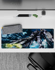 32x12 inches anime mouse pad in cool blues with smoky brush textures and sharp ink shadows for a late-night vibe.