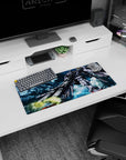 28x12 inches anime mouse pad featuring Gundam Wing Zero aiming twin blasters at the desk, battle scuffs.