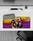 Compact 28x12 mouse pad featuring festive Jujutsu Kaisen characters surrounded by pumpkins and candies