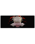 Compact 32x12 inches mouse pad with Himiko Toga, showcasing her piercing eyes and the dark, blood-red energy surrounding her.