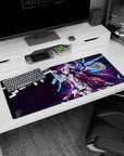 Shiro from No Game No Life lounging in cyber chaos with gold eyes and purple hair, 36x16 inches.
