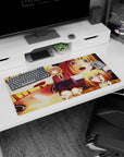 32x16 inches anime girl mouse pad featuring honey-blonde schoolgirl posing center, shy-to-flustered faces.