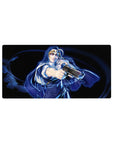 32x16 inches anime girl mouse pad with blonde heroine in flowing cloak and midnight action swirl background.